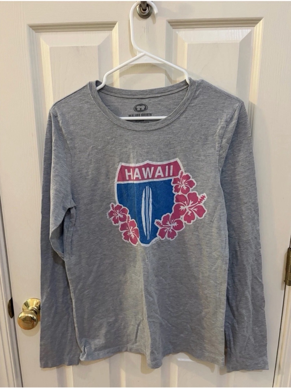 Malibu Shirts Hawaii Graphic Long Sleeve Tee XL Gray Surf Vintage Beach